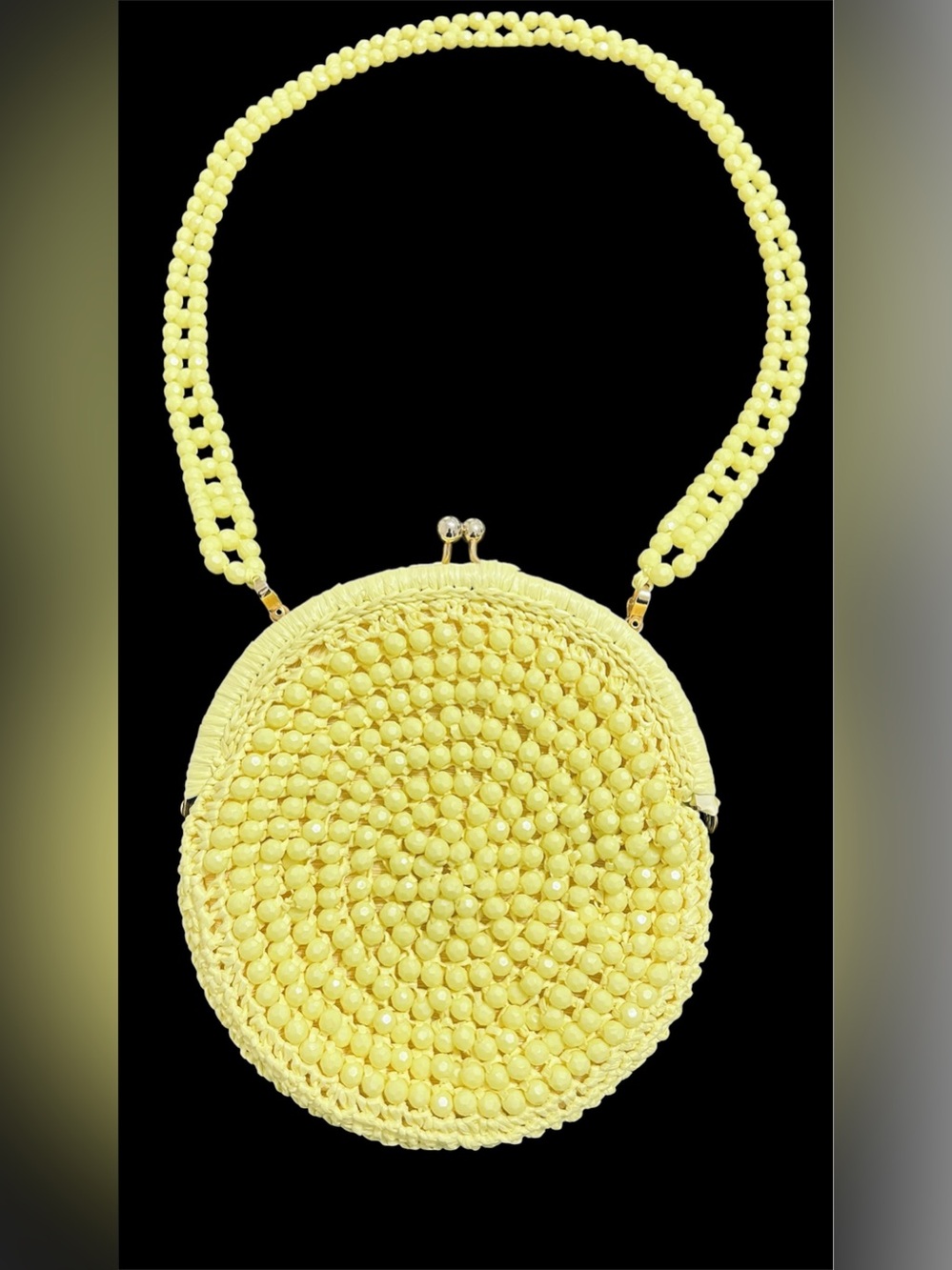 Walborg Yellow Beaded Round Crossbody Bag